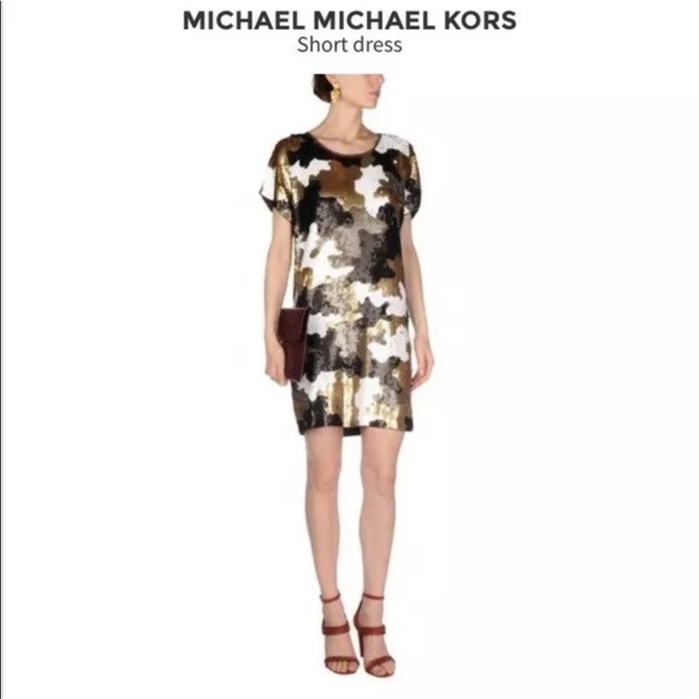 Michael Kors‎ Sequined Party Cocktail Camou Dress Size XS Gold Green